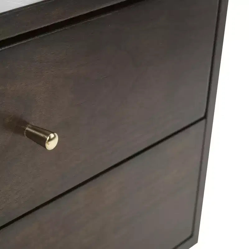 Retro Mid-Century 2-Drawer Nightstand, Navy with Gold Metallic Accents and Splayed Legs