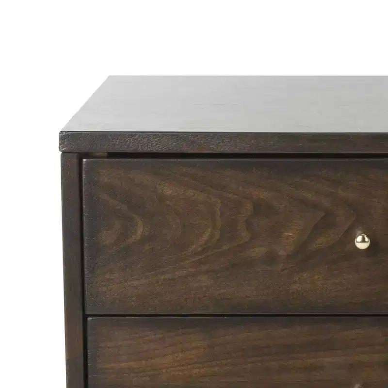 Retro Mid-Century 2-Drawer Nightstand, Navy with Gold Metallic Accents and Splayed Legs