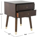 Retro Mid-Century 2-Drawer Nightstand, Navy with Gold Metallic Accents and Splayed Legs