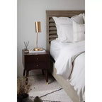 Retro Mid-Century 2-Drawer Nightstand, Navy with Gold Metallic Accents and Splayed Legs