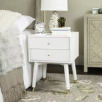 Retro Mid-Century 2-Drawer Nightstand, Navy with Gold Metallic Accents and Splayed Legs