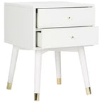 Retro Mid-Century 2-Drawer Nightstand, Navy with Gold Metallic Accents and Splayed Legs