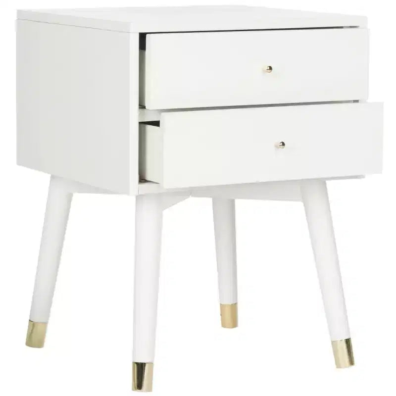 Retro Mid-Century 2-Drawer Nightstand, Navy with Gold Metallic Accents and Splayed Legs
