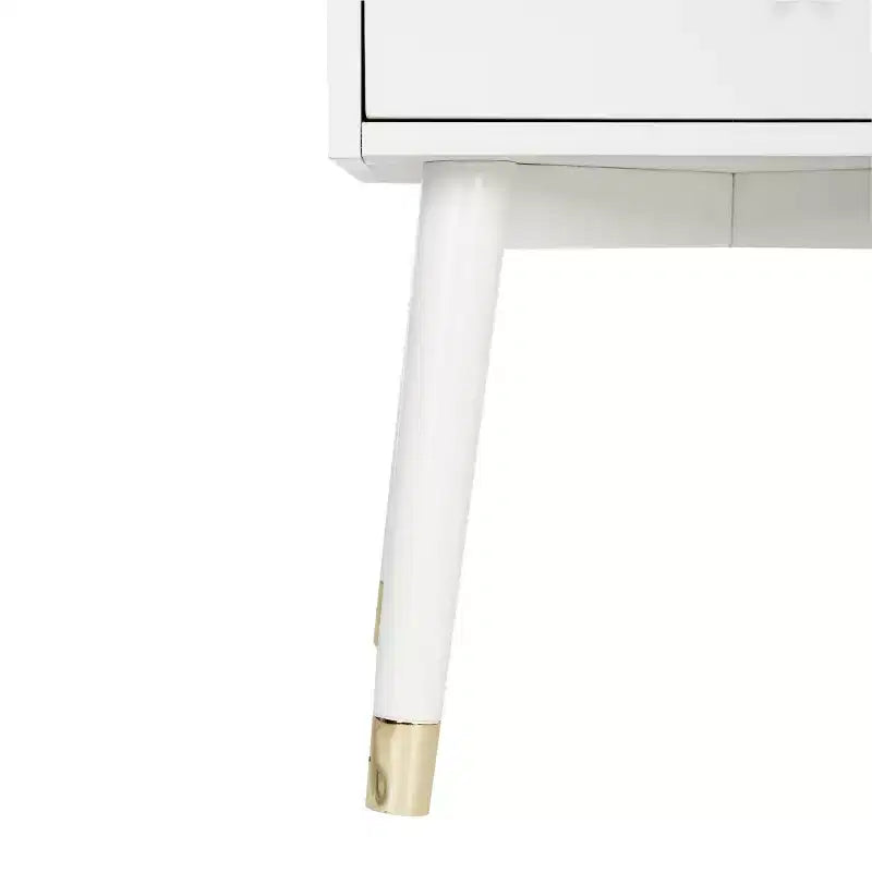 Retro Mid-Century 2-Drawer Nightstand, Navy with Gold Metallic Accents and Splayed Legs