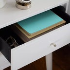 Retro Mid-Century 2-Drawer Nightstand, Navy with Gold Metallic Accents and Splayed Legs