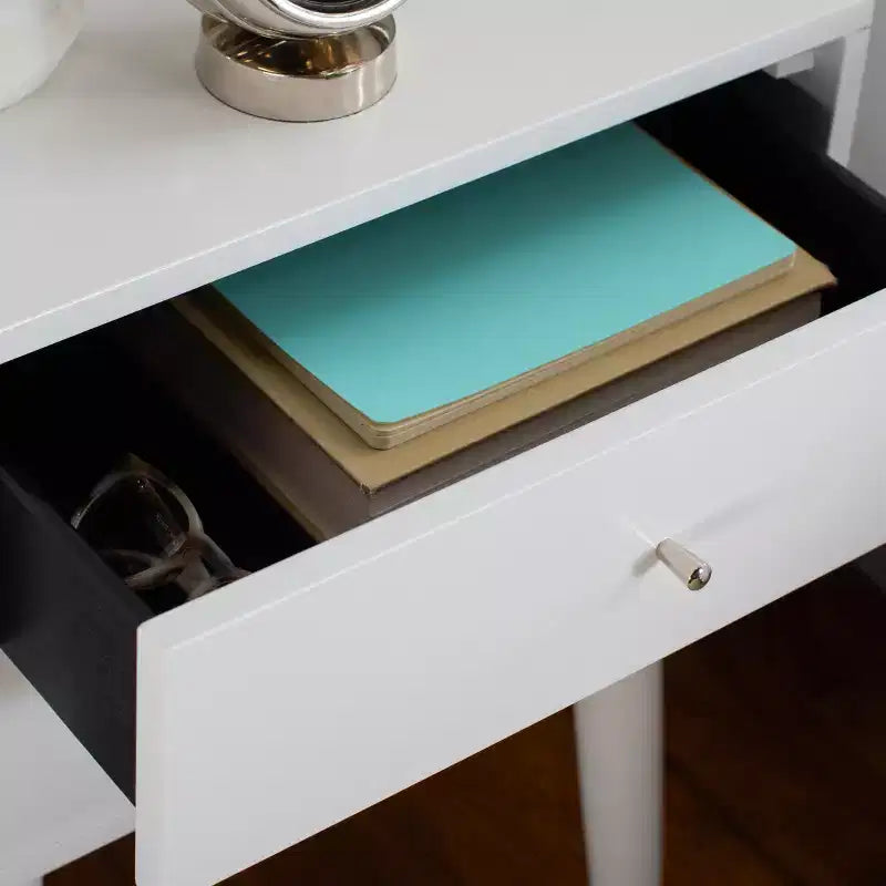Retro Mid-Century 2-Drawer Nightstand, Navy with Gold Metallic Accents and Splayed Legs