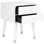 Retro Mid-Century 2-Drawer Nightstand, Navy with Gold Metallic Accents and Splayed Legs
