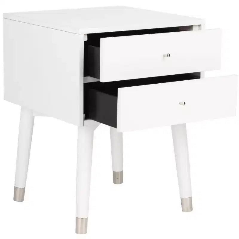 Retro Mid-Century 2-Drawer Nightstand, Navy with Gold Metallic Accents and Splayed Legs