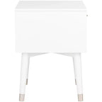 Retro Mid-Century 2-Drawer Nightstand, Navy with Gold Metallic Accents and Splayed Legs