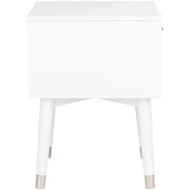 Retro Mid-Century 2-Drawer Nightstand, Navy with Gold Metallic Accents and Splayed Legs