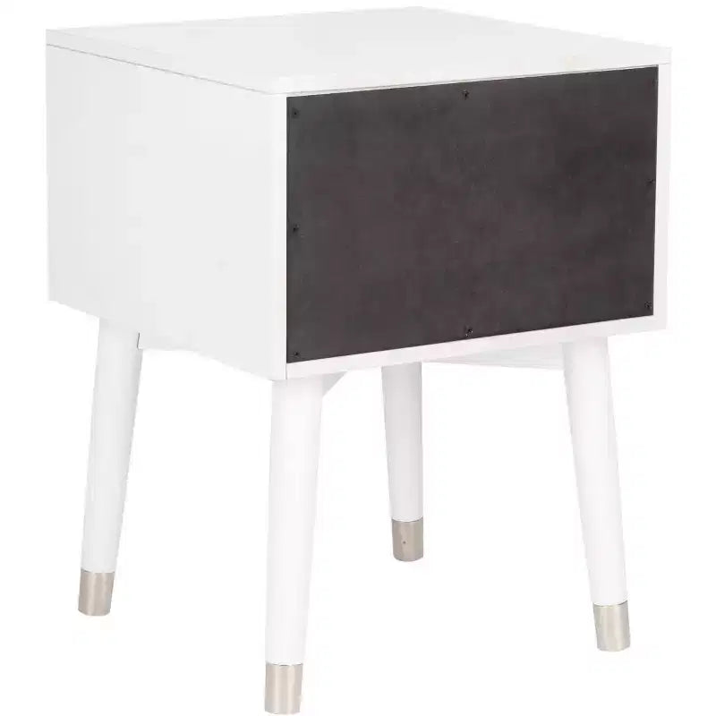 Retro Mid-Century 2-Drawer Nightstand, Navy with Gold Metallic Accents and Splayed Legs