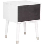 Retro Mid-Century 2-Drawer Nightstand, Navy with Gold Metallic Accents and Splayed Legs