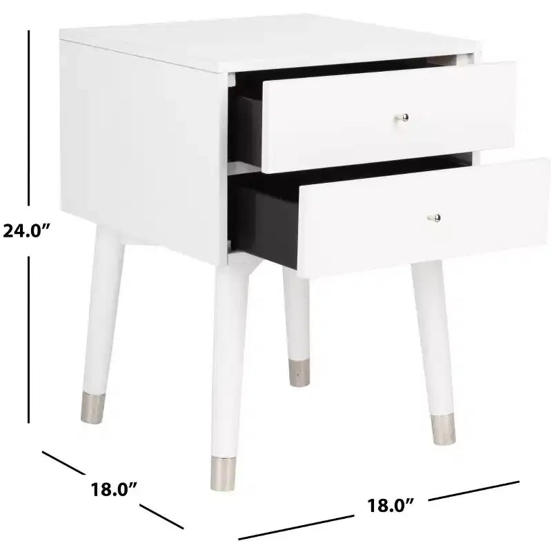 Retro Mid-Century 2-Drawer Nightstand, Navy with Gold Metallic Accents and Splayed Legs