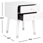 Retro Mid-Century 2-Drawer Nightstand, Navy with Gold Metallic Accents and Splayed Legs