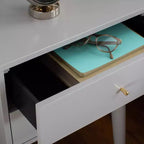 Retro Mid-Century 2-Drawer Nightstand, Navy with Gold Metallic Accents and Splayed Legs