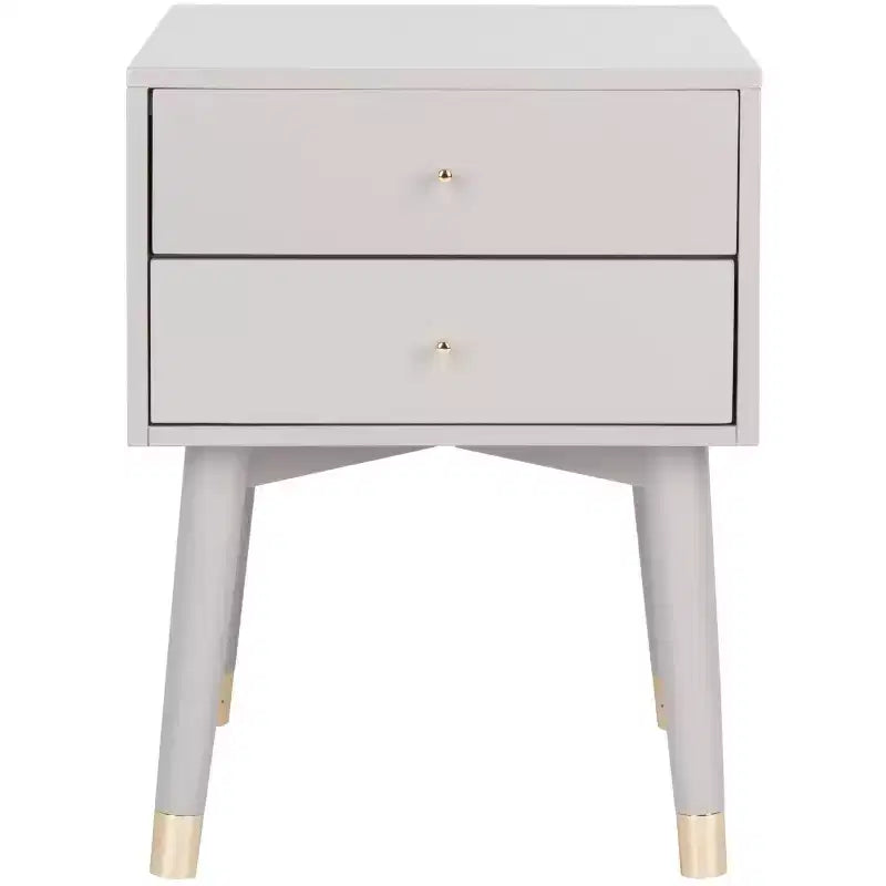Retro Mid-Century 2-Drawer Nightstand, Navy with Gold Metallic Accents and Splayed Legs