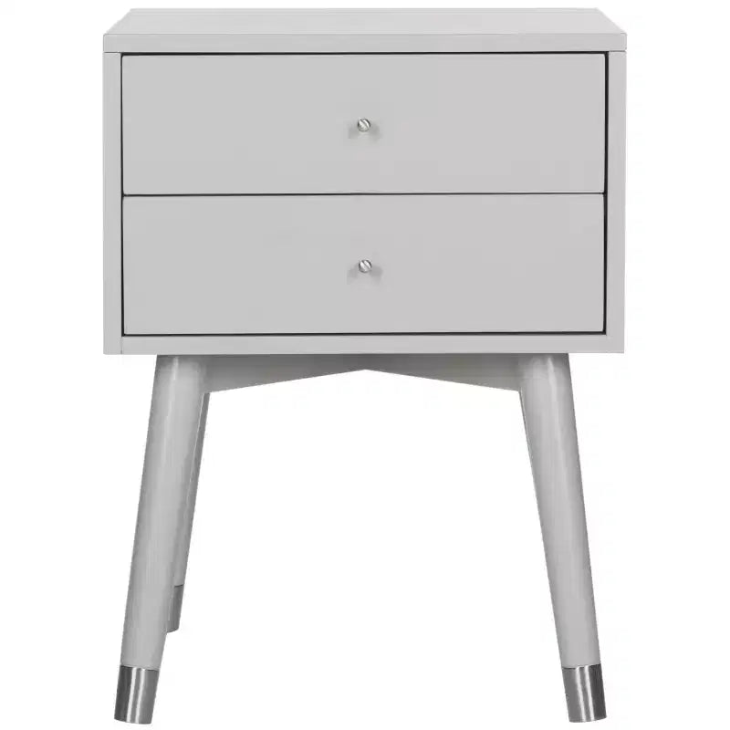 Retro Mid-Century 2-Drawer Nightstand, Navy with Gold Metallic Accents and Splayed Legs