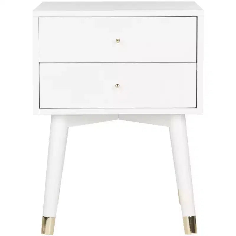 Retro Mid-Century 2-Drawer Nightstand, Navy with Gold Metallic Accents and Splayed Legs
