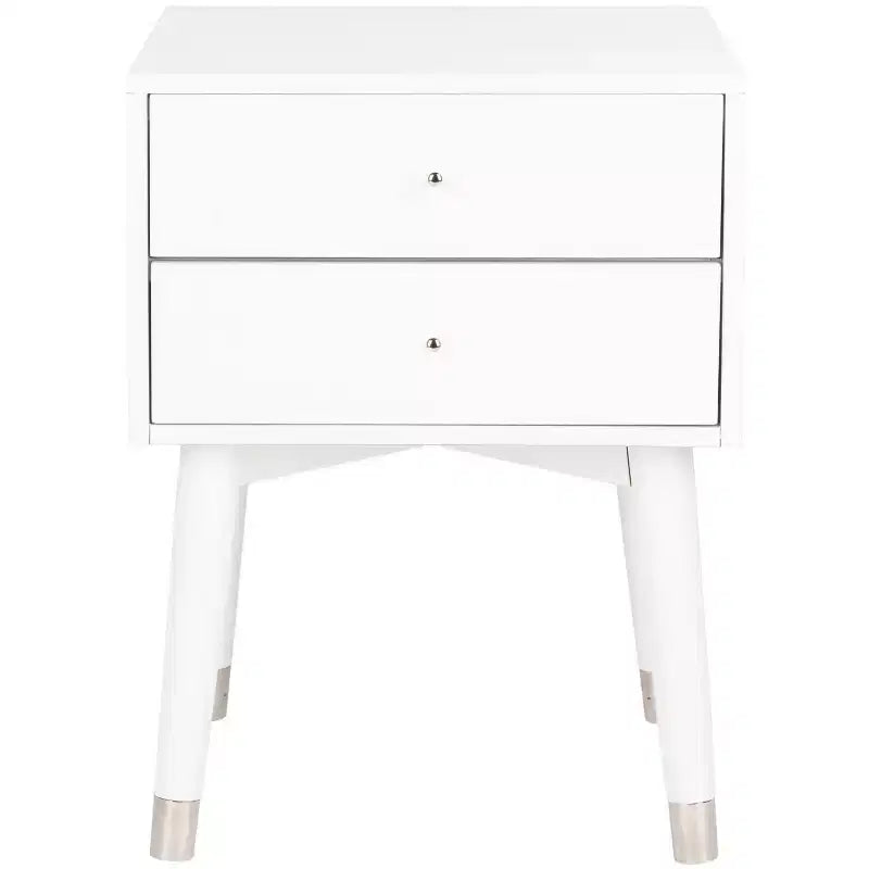 Retro Mid-Century 2-Drawer Nightstand, Navy with Gold Metallic Accents and Splayed Legs