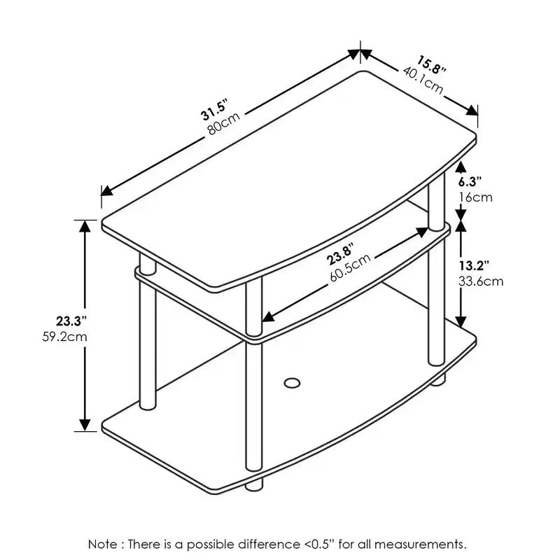 3-Tier TV Stand Console Table, Media Entertainment Center for TVs up to 32", Espresso/Black, No Tools Assembly
