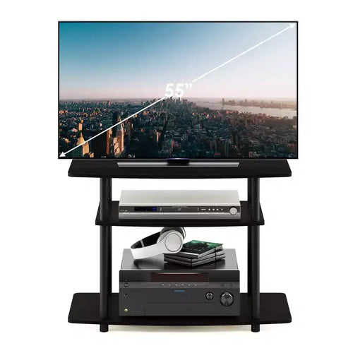 Meuble TV console à 3 niveaux, Centre de divertissement multimédia pour téléviseurs jusqu'à 32", Espresso/Noir, Assemblage sans outils