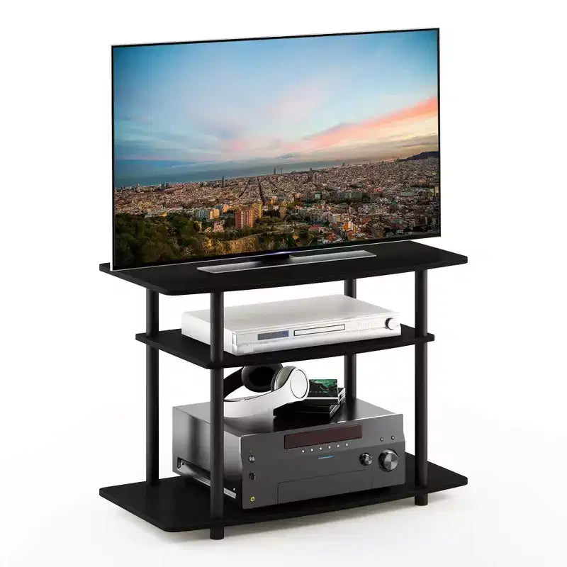 3-Tier TV Stand Console Table, Media Entertainment Center for TVs up to 32", Espresso/Black, No Tools Assembly