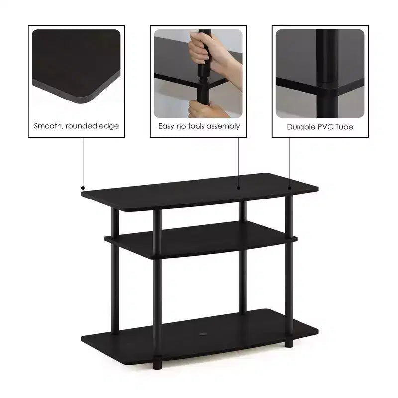 3-Tier TV Stand Console Table, Media Entertainment Center for TVs up to 32", Espresso/Black, No Tools Assembly
