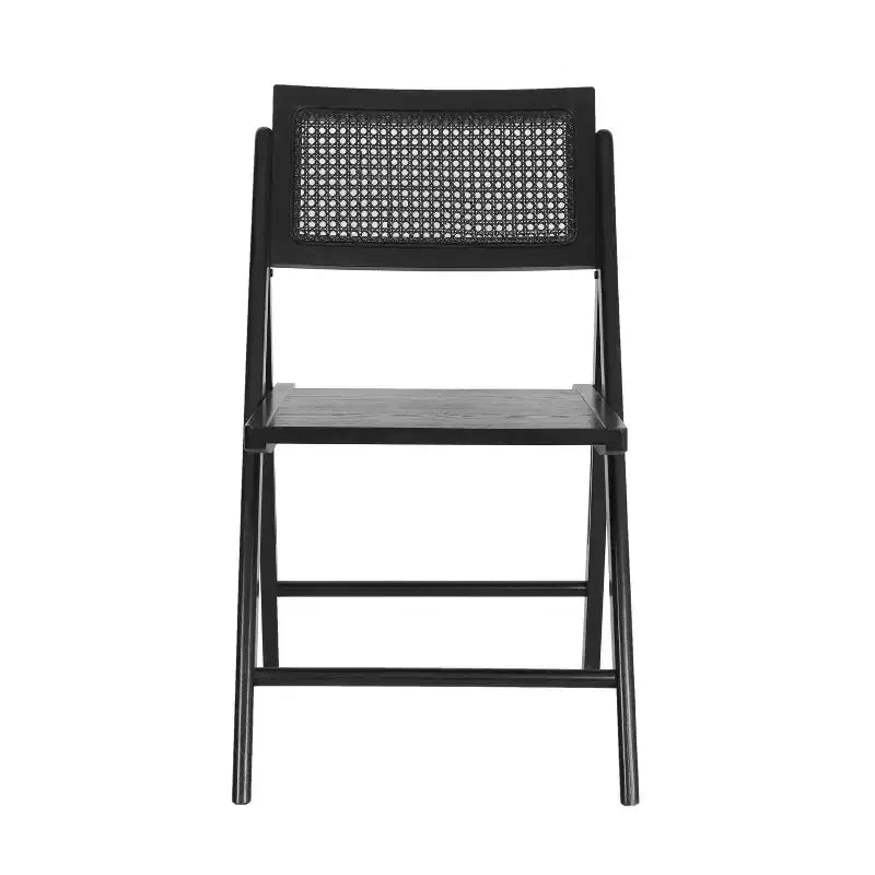 Set of 2 Cane Rattan Folding Chairs, Solid Wood Frame, Woven Back, No Assembly