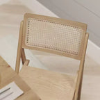 Set of 2 Cane Rattan Folding Chairs, Solid Wood Frame, Woven Back, No Assembly