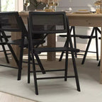 Set of 2 Cane Rattan Folding Chairs, Solid Wood Frame, Woven Back, No Assembly