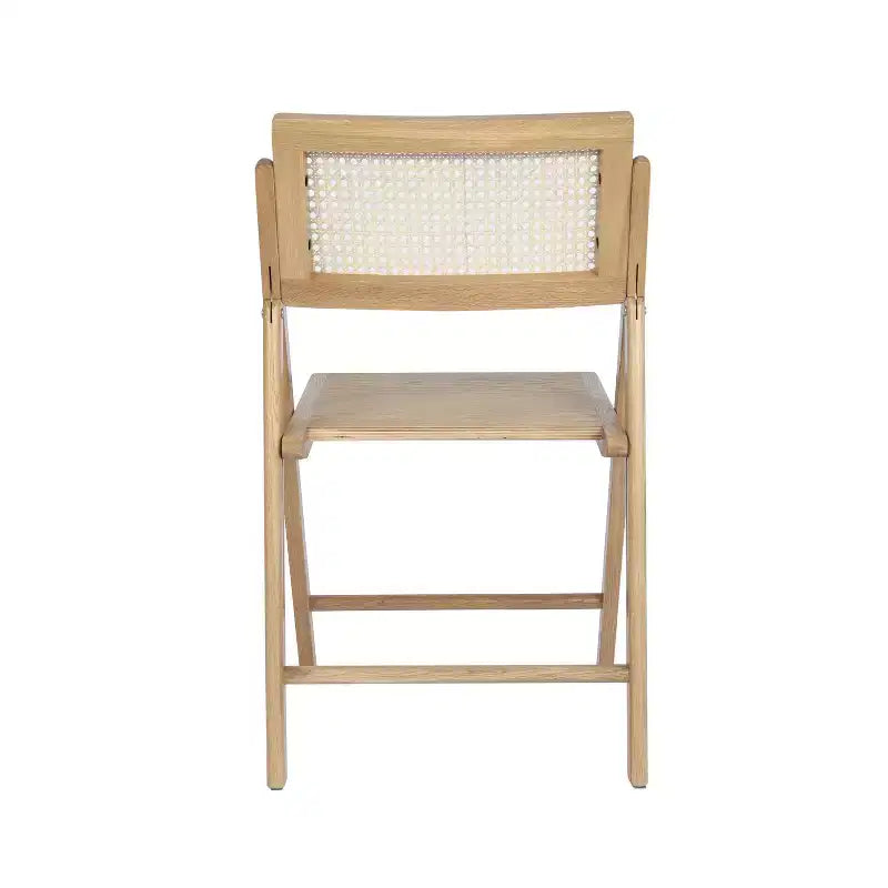 Set of 2 Cane Rattan Folding Chairs, Solid Wood Frame, Woven Back, No Assembly