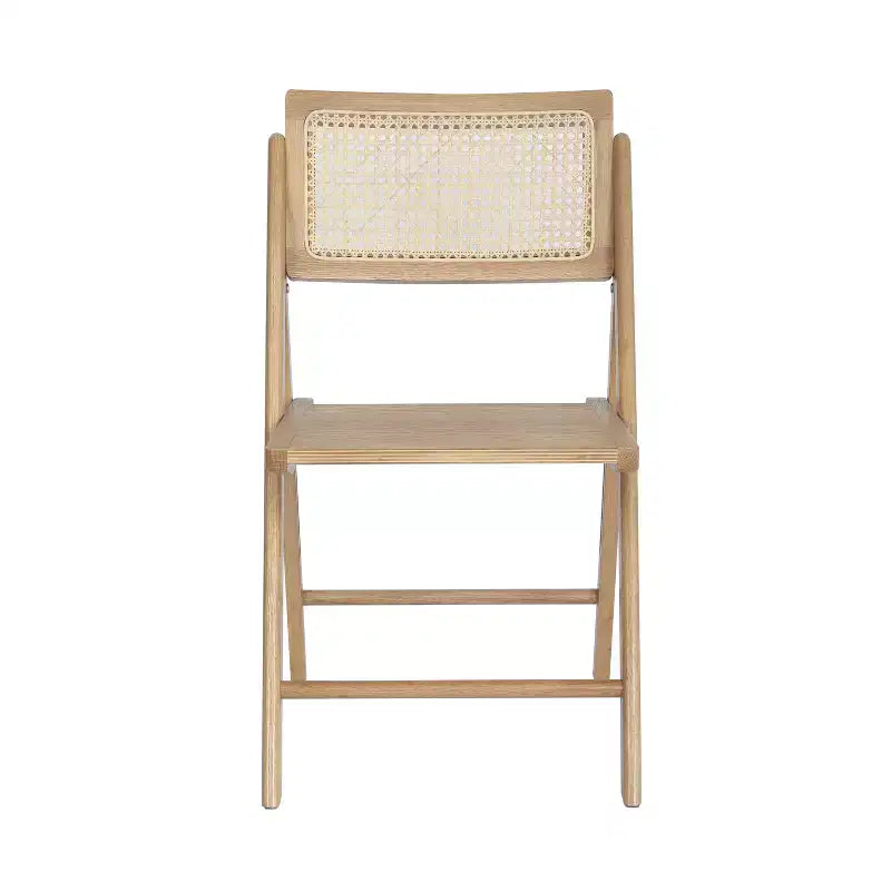 Set of 2 Cane Rattan Folding Chairs, Solid Wood Frame, Woven Back, No Assembly