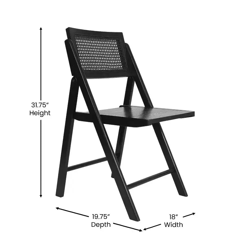 Set of 2 Cane Rattan Folding Chairs, Solid Wood Frame, Woven Back, No Assembly