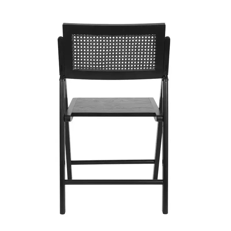 Set of 2 Cane Rattan Folding Chairs, Solid Wood Frame, Woven Back, No Assembly