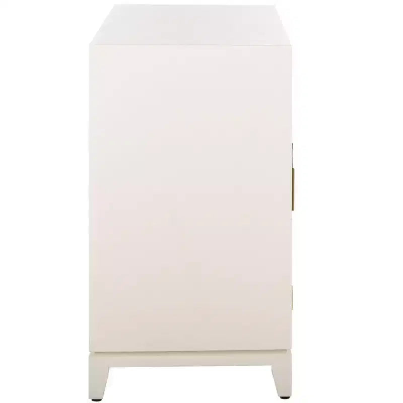 2 Door 1 Drawer Chest, White Finish with Brass Accents, Mahogany Frame, No Assembly