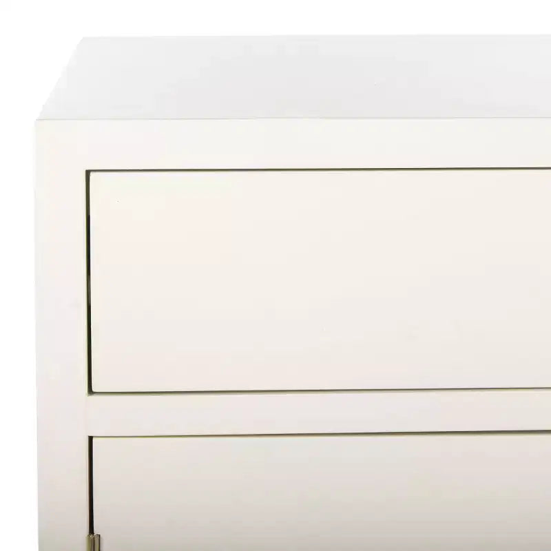 2 Door 1 Drawer Chest, White Finish with Brass Accents, Mahogany Frame, No Assembly