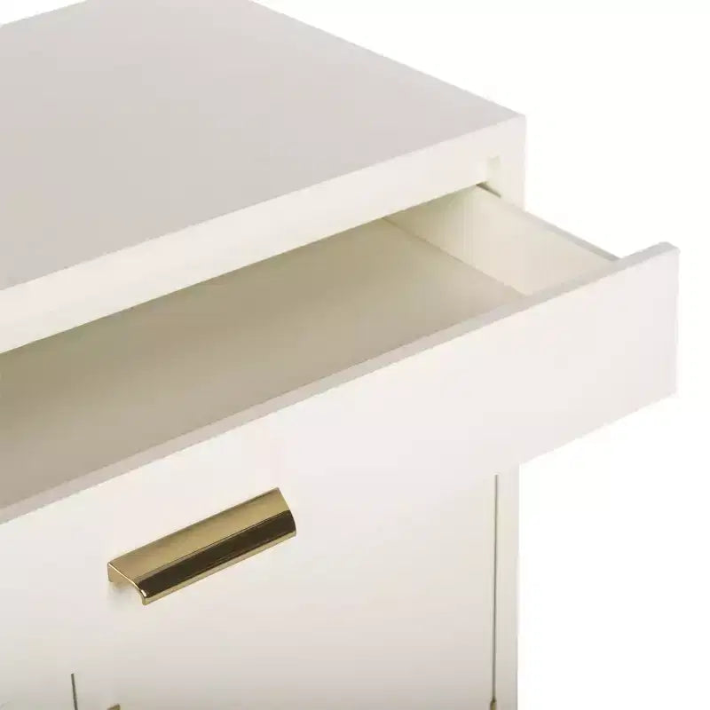 2 Door 1 Drawer Chest, White Finish with Brass Accents, Mahogany Frame, No Assembly
