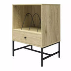 Record Station, Natural Wood Grain Finish with Open Cubby, Dividers and Storage Drawer