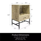 Record Station, Natural Wood Grain Finish with Open Cubby, Dividers and Storage Drawer