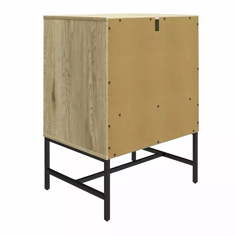 Record Station, Natural Wood Grain Finish with Open Cubby, Dividers and Storage Drawer
