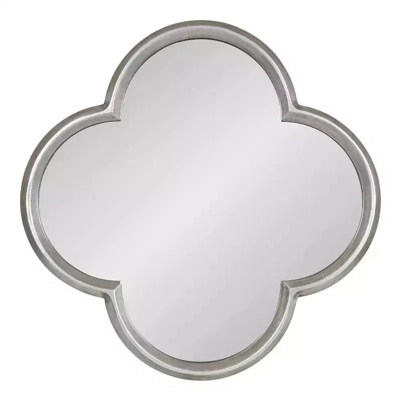 28x28 Scalloped MDF Wall Mirror, Silver Antique Finish Quatrefoil Decorative Mirror