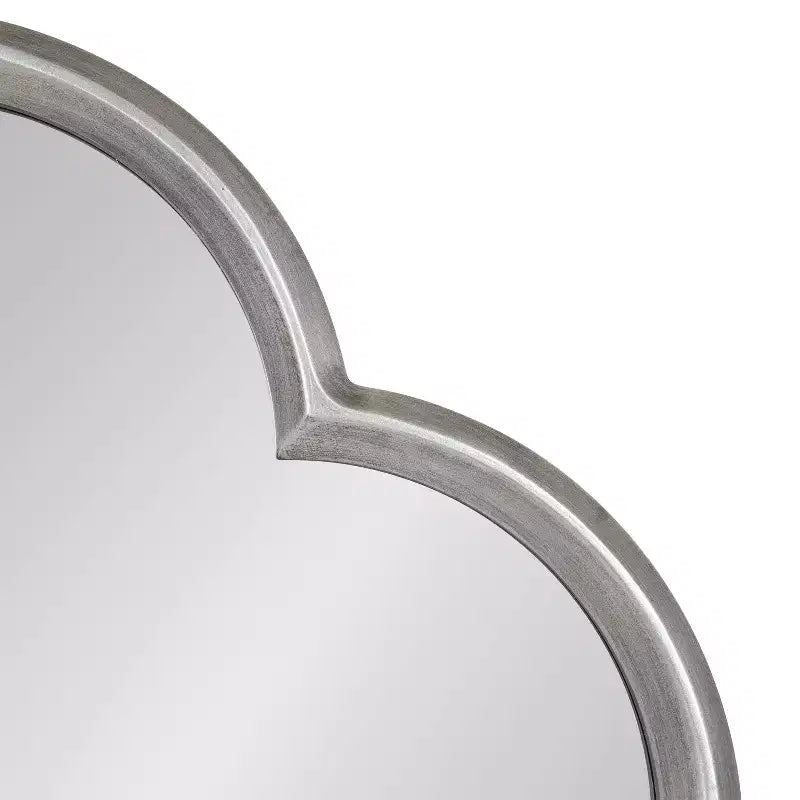 28x28 Scalloped MDF Wall Mirror, Silver Antique Finish Quatrefoil Decorative Mirror