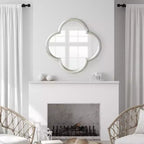 28x28 Scalloped MDF Wall Mirror, Silver Antique Finish Quatrefoil Decorative Mirror