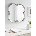 28x28 Scalloped MDF Wall Mirror, Silver Antique Finish Quatrefoil Decorative Mirror