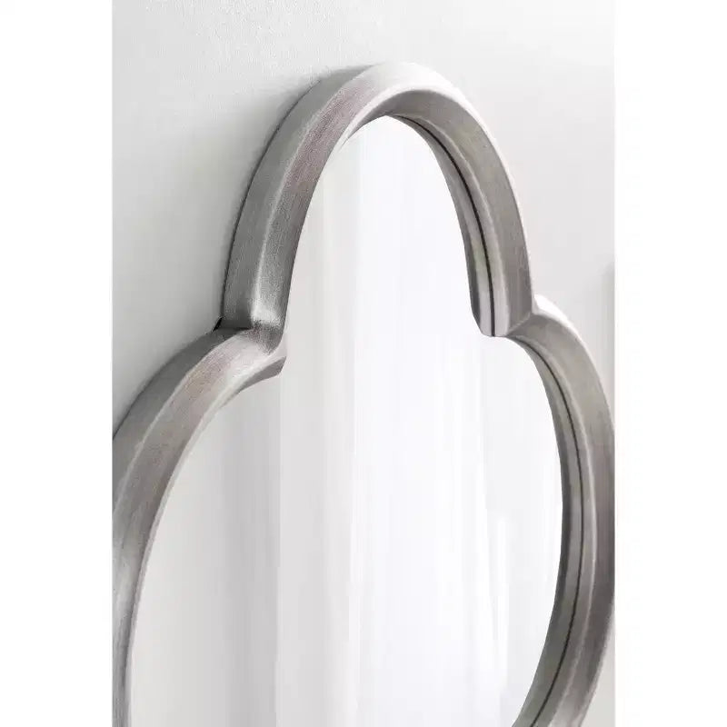 28x28 Scalloped MDF Wall Mirror, Silver Antique Finish Quatrefoil Decorative Mirror