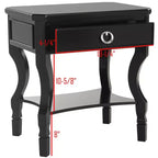 1-Drawer Nightstand, Rubberwood Bedside Table with Open Shelf and High-Gloss Iron Hardware