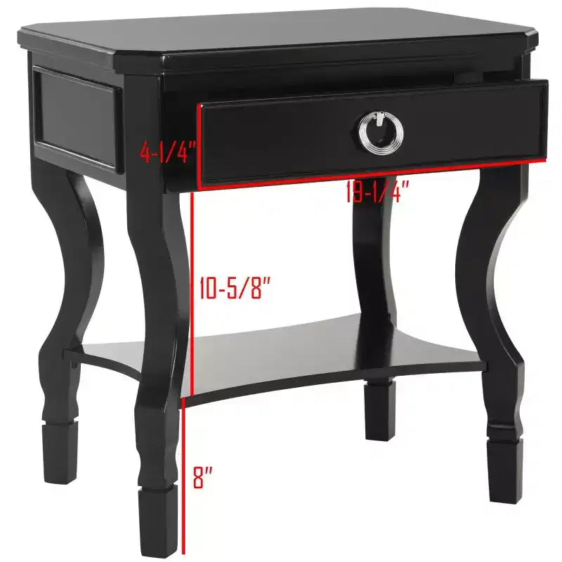 1-Drawer Nightstand, Rubberwood Bedside Table with Open Shelf and High-Gloss Iron Hardware