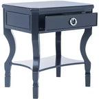 1-Drawer Nightstand, Rubberwood Bedside Table with Open Shelf and High-Gloss Iron Hardware