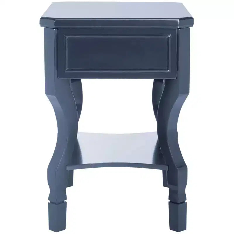 1-Drawer Nightstand, Rubberwood Bedside Table with Open Shelf and High-Gloss Iron Hardware