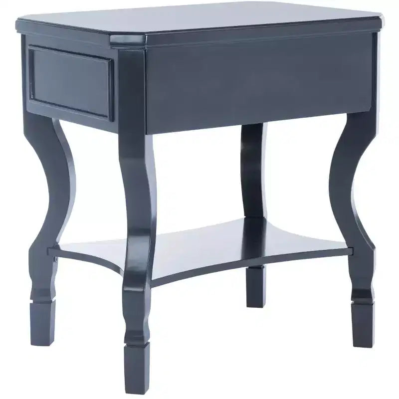 1-Drawer Nightstand, Rubberwood Bedside Table with Open Shelf and High-Gloss Iron Hardware
